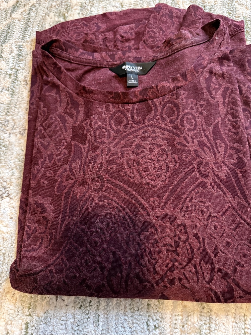Simply Vera Vera Wang Wine Jacquard Floral Knit Top